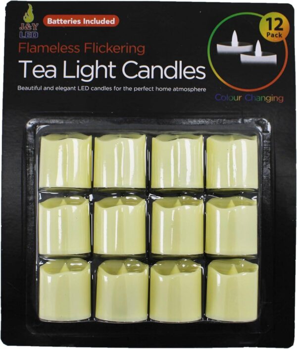 Tea Light LED Candles 12 Pieces per Card Yellow Warm Color